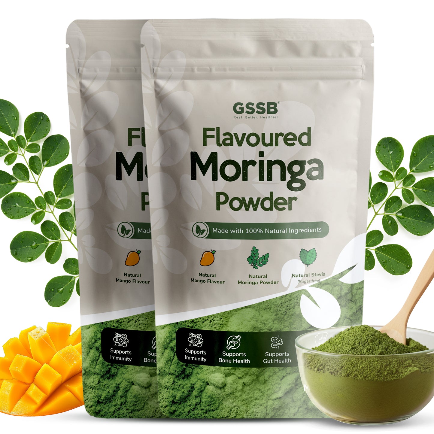 GSSB Tasty Flavoured Moringa Powder | 100% Natural Sugar-Free & Healthy Superfood | Energy & Wellness | 100g Pack