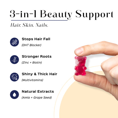 GSSB Biotin Gummies for Hair Growth, Skin & Nails – Strawberry Flavour – With Multivitamin, Zinc & DHT Blocker – 30 Gummies – Stronger Hair, Glowing Skin, Healthy Nails – For Men & Women (Pack of 1)