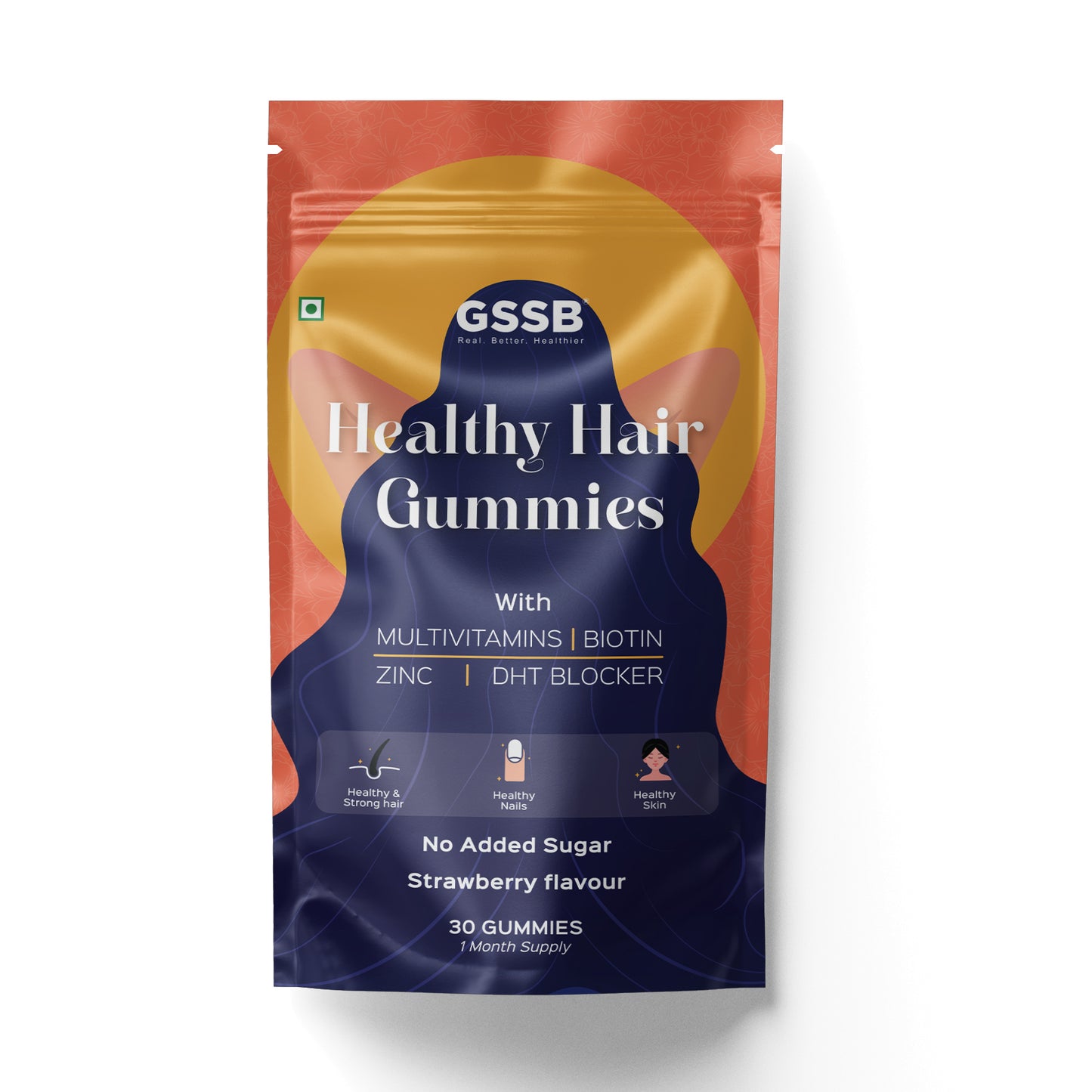 GSSB Biotin Gummies for Hair Growth, Skin & Nails – Strawberry Flavour – With Multivitamin, Zinc & DHT Blocker – 30 Gummies – Stronger Hair, Glowing Skin, Healthy Nails – For Men & Women (Pack of 1)