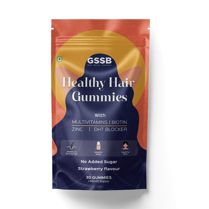 GSSB Biotin Gummies for Hair Growth, Skin & Nails – Strawberry Flavour – With Multivitamin, Zinc & DHT Blocker – 30 Gummies – Stronger Hair, Glowing Skin, Healthy Nails – For Men & Women (Pack of 1)